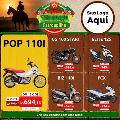 Modelo de Rede Social para Feed Facebook com o tema Especial Semana Farroupilha para Concessionaria de Motos