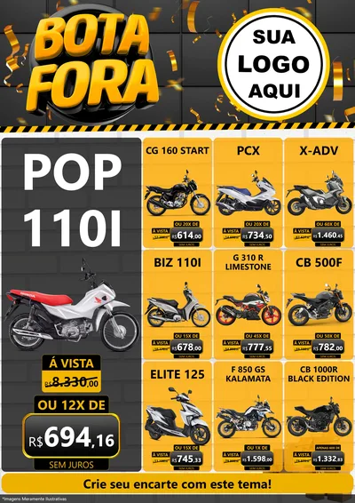 Modelo de Encarte para Encarte A4 Vertical com o tema Bota Fora para Concessionaria de Motos