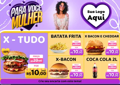 Modelo de Encarte para Encarte A4 Horizontal com o tema Para Você, Mulher para Hamburgueria