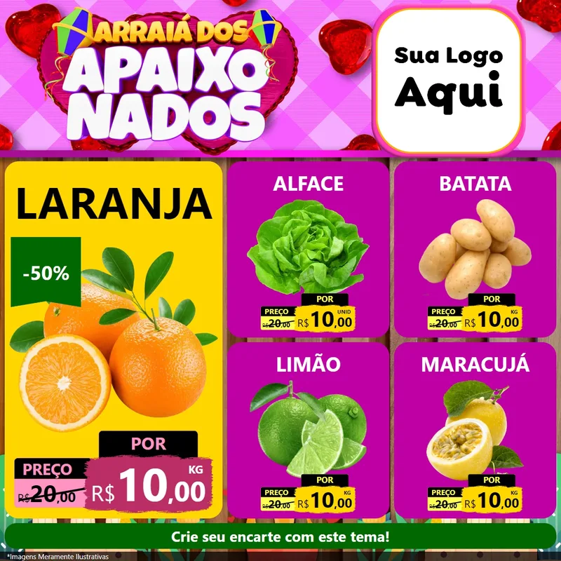 Modelo de Rede Social para Feed Facebook com o tema Arraiá dos Apaixonados para Hortifrúti