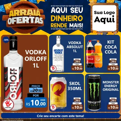 Modelo de Rede Social para Feed Facebook com o tema Arraiá de Ofertas - Junina para Distribuidora de bebidas
