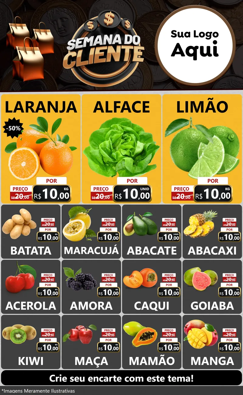 Modelo de Encarte para Encarte Grande com o tema Semana do Cliente para Hortifrúti