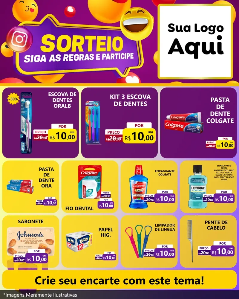 Modelo de Rede Social para Feed Instagram com o tema Sorteio para Higiene Pessoal