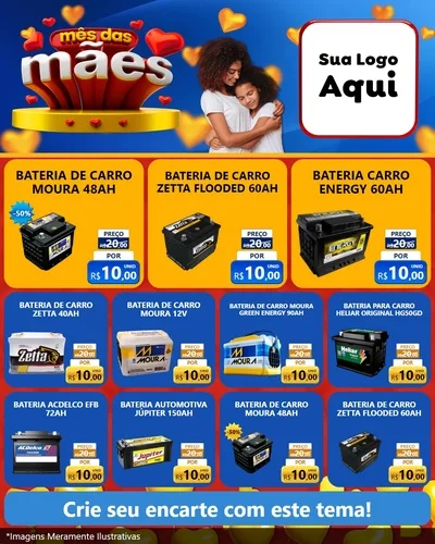 Modelo de Rede Social para Feed Instagram com o tema Mês das Mães para Baterias Elétricas