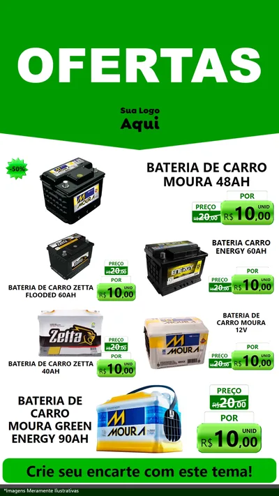 Modelo de TV para TV Vertical com o tema Ofertas Verde Cartaz para Baterias Elétricas