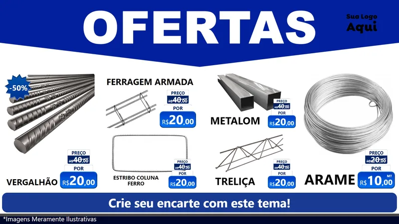 Modelo de TV para TV Horizontal com o tema Ofertas Azul Cartaz para Ferragens