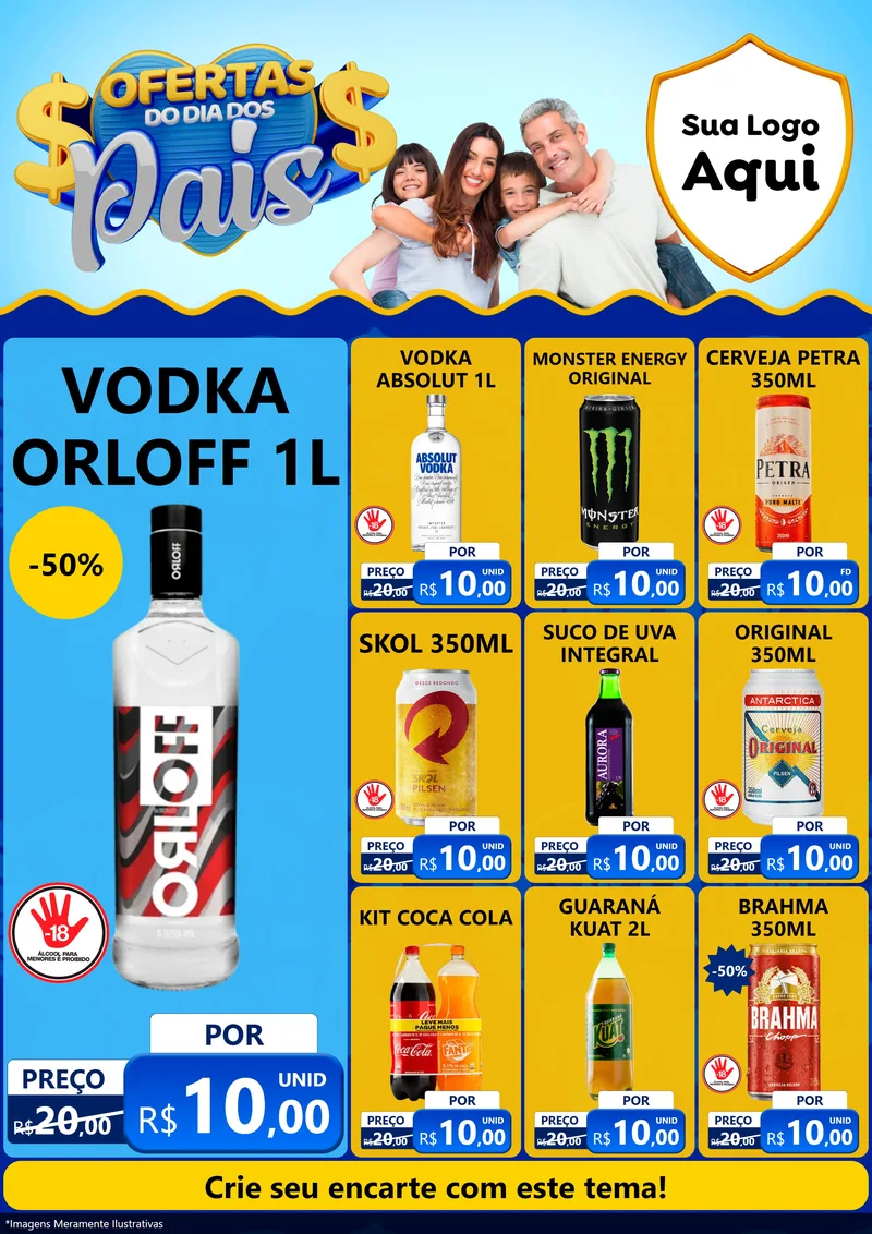 Modelo de Encarte para Encarte A4 Vertical com o tema Ofertas do Dia dos Pais para Distribuidora de bebidas