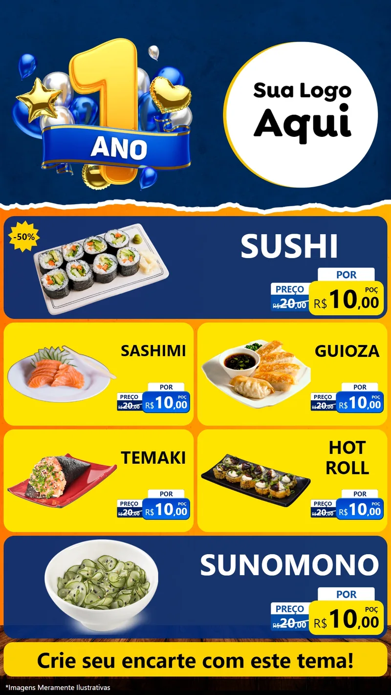Modelo de TV para TV Vertical com o tema Um Ano de Aniversário para Comida japonesa