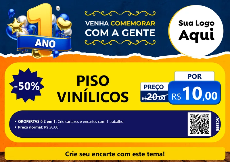 Modelo de Cartaz para Cartaz A4 Horizontal com o tema Um Ano de Aniversário para Material para Construção