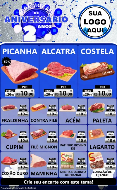 Modelo de Encarte para Encarte Grande com o tema Promoção de Aniversário - 2 Anos para Açougue