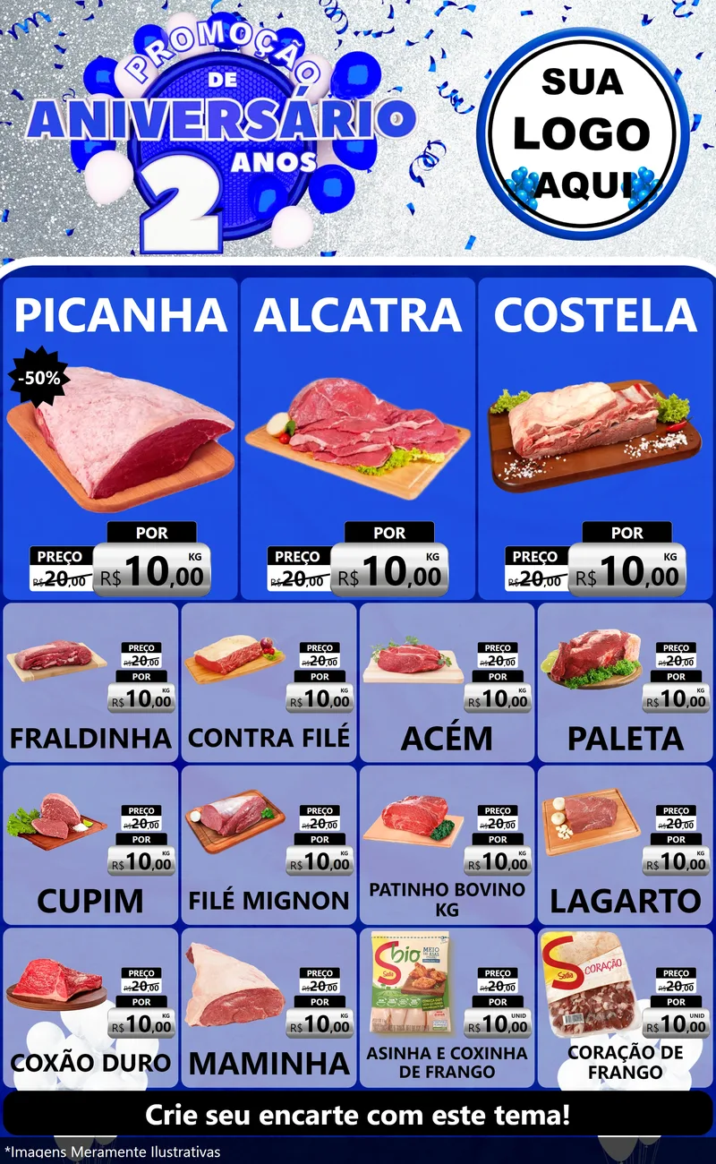 Modelo de Encarte para Encarte Grande com o tema Promoção de Aniversário - 2 Anos para Açougue