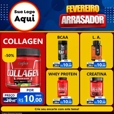 Modelo de Rede Social para Feed Facebook com o tema Fevereiro Arrasador para Suplementos alimentares