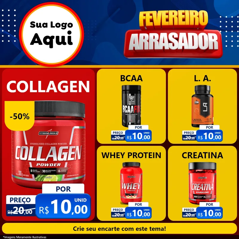 Modelo de Rede Social para Feed Facebook com o tema Fevereiro Arrasador para Suplementos alimentares