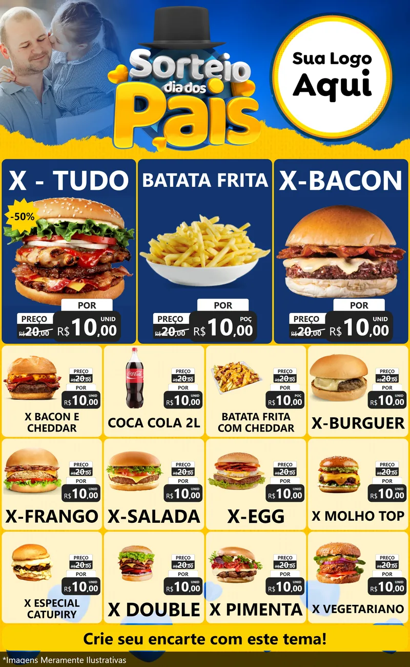 Modelo de Encarte para Encarte Grande com o tema Sorteio Dia Dos Pais para Hamburgueria