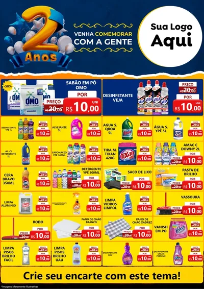 Modelo de Encarte para Encarte A4 Vertical com o tema Aniversário de 2 anos para Produtos de Limpeza