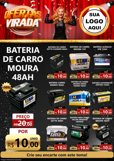 Modelo de Encarte para Encarte A4 Vertical com o tema Ofertas da Virada para Baterias Elétricas