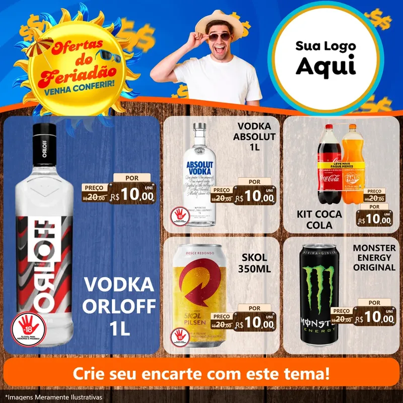 Modelo de Rede Social para Feed Facebook com o tema Ofertas do Feriadão para Distribuidora de bebidas