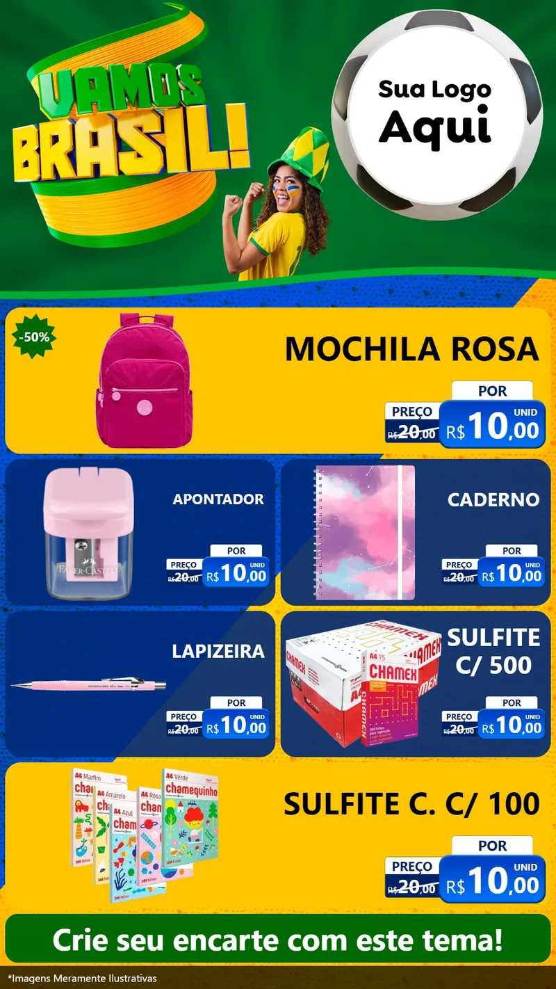 Modelo de TV para TV Vertical com o tema Vamos Brasil - Copa para Papelaria