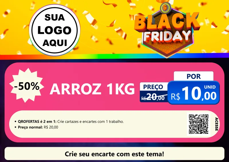 Modelo de Cartaz para Cartaz A4 Horizontal com o tema Black Friday para Supermercado