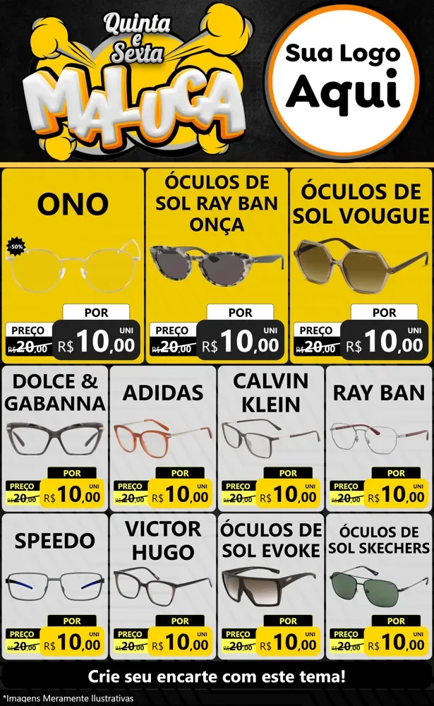 Modelo de Encarte para Encarte Grande com o tema Quinta e Sexta Maluca para Óticas
