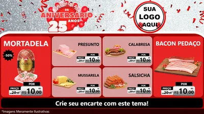 Modelo de TV para TV Horizontal com o tema Promoção de Aniversário - 25Anos para Frios e Laticínios