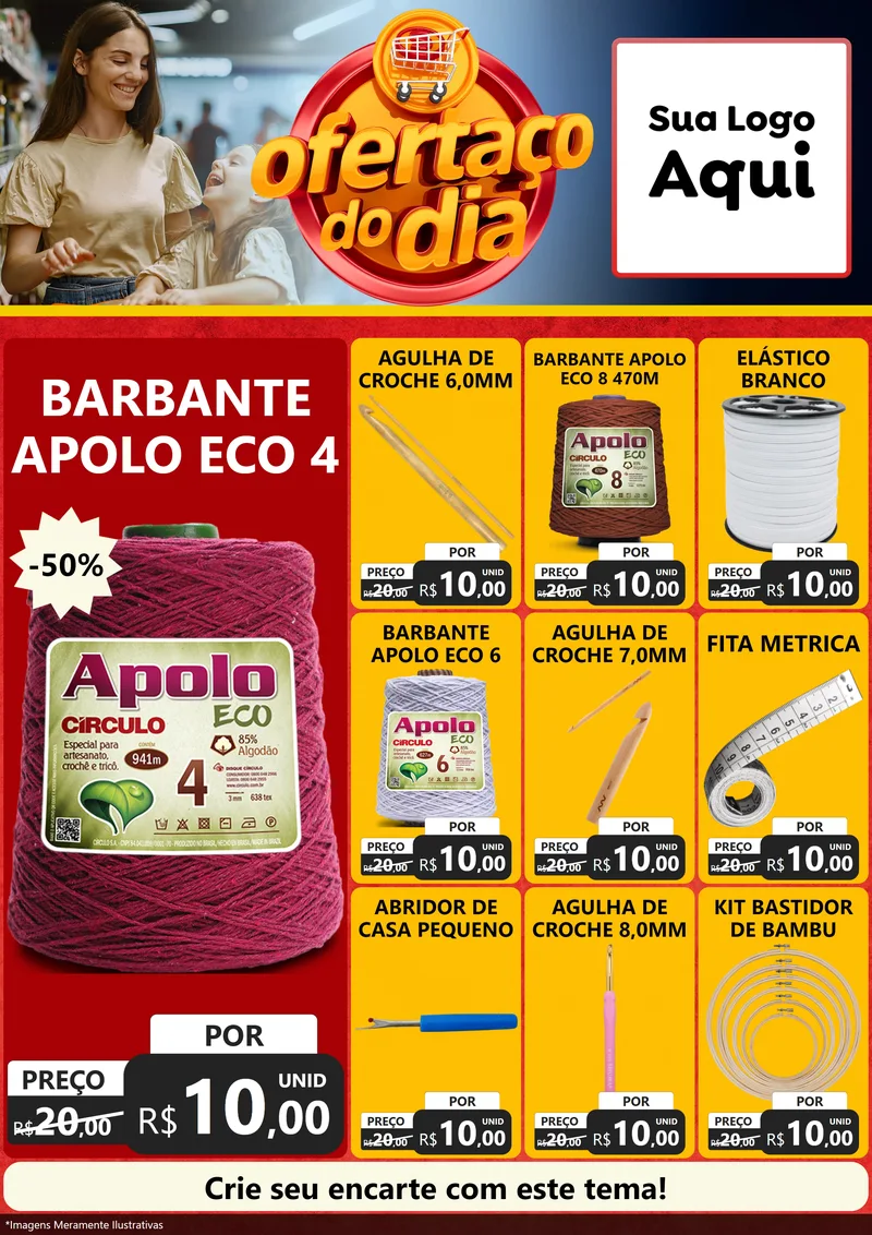 Modelo de Encarte para Encarte A4 Vertical com o tema Ofertaço Do Dia para Armarinho e Aviamentos