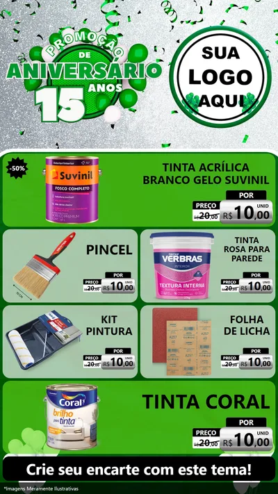 Modelo de TV para TV Vertical com o tema Promoção de Aniversário - 15 Anos para Tintas e Ferramentas