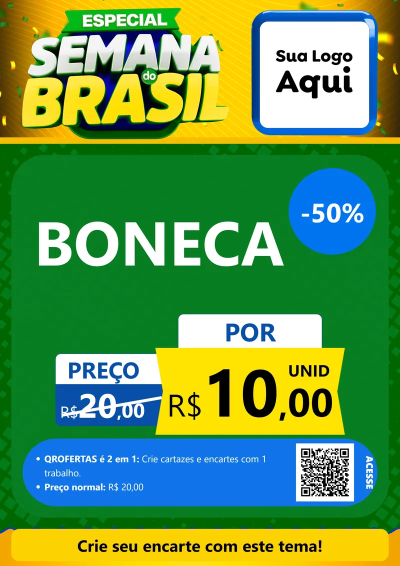 Modelo de Cartaz para Cartaz A4 Vertical com o tema Especial Semana do Brasil para Brinquedos