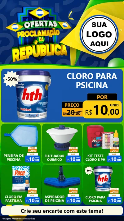 Modelo de Rede Social para Stories com o tema Ofertas Proclamação da República para Produtos para Piscina