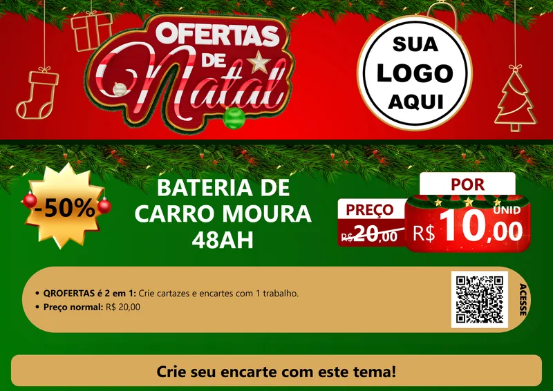 Modelo de Cartaz para Cartaz A4 Horizontal com o tema Ofertas de Natal para Baterias Elétricas