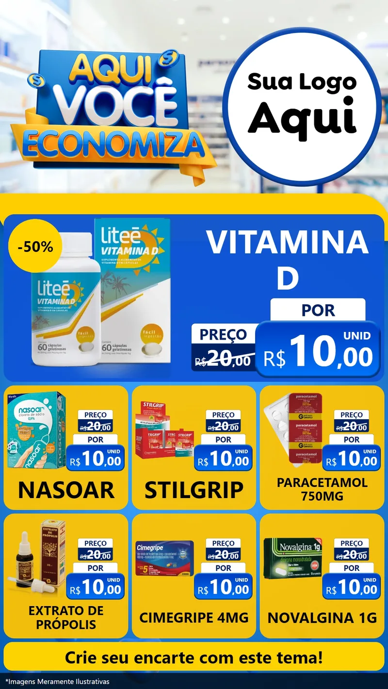 Modelo de Rede Social para Stories com o tema Aqui Você Economiza para Farmácia
