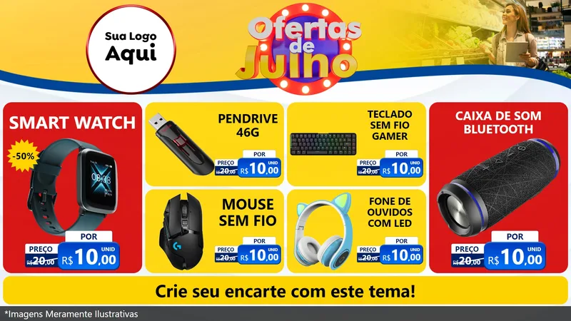 Modelo de TV para TV Horizontal com o tema Ofertas de Julho para Informática