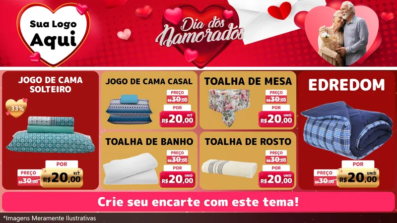 Modelo de TV para TV Horizontal com o tema Dia Dos Namorados para Cama, Mesa e Banho