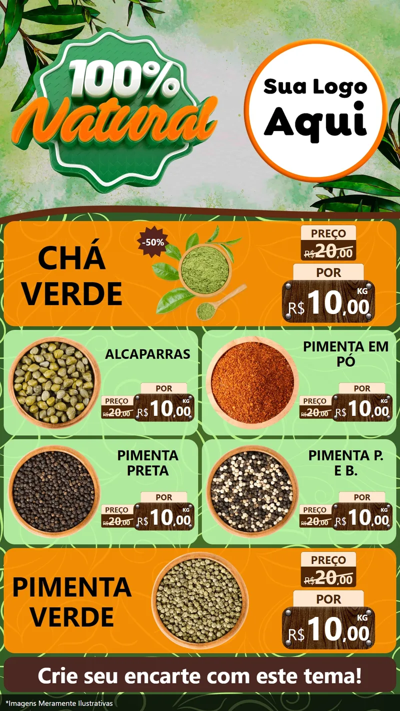 Modelo de TV para TV Vertical com o tema 100% Natural para Produtos Naturais