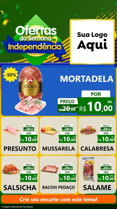 Modelo de Rede Social para Stories com o tema Ofertas da Semana da Independência para Frios e Laticínios