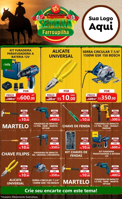 Modelo de Encarte para Encarte Grande com o tema Especial Semana Farroupilha para Maquinas e Ferramentas