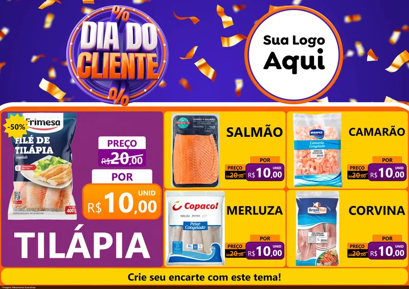 Modelo de Encarte para Encarte A4 Horizontal com o tema Dia do Cliente para Peixaria