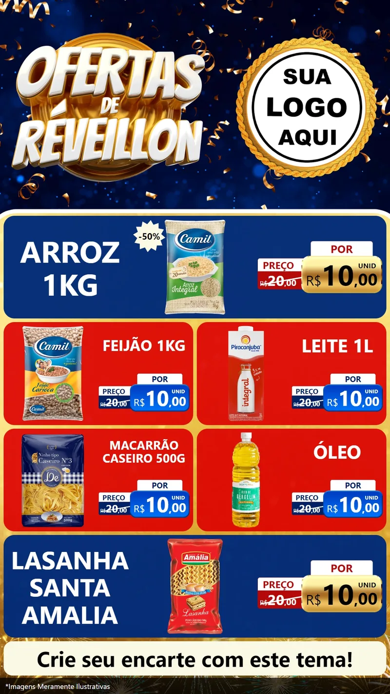 Modelo de TV para TV Vertical com o tema Ofertas de Réveillon para Supermercado