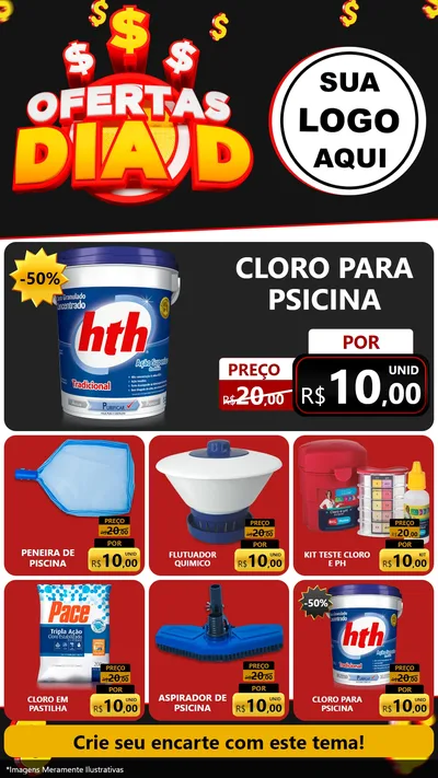 Modelo de Rede Social para Stories com o tema Ofertas Dia D para Produtos para Piscina