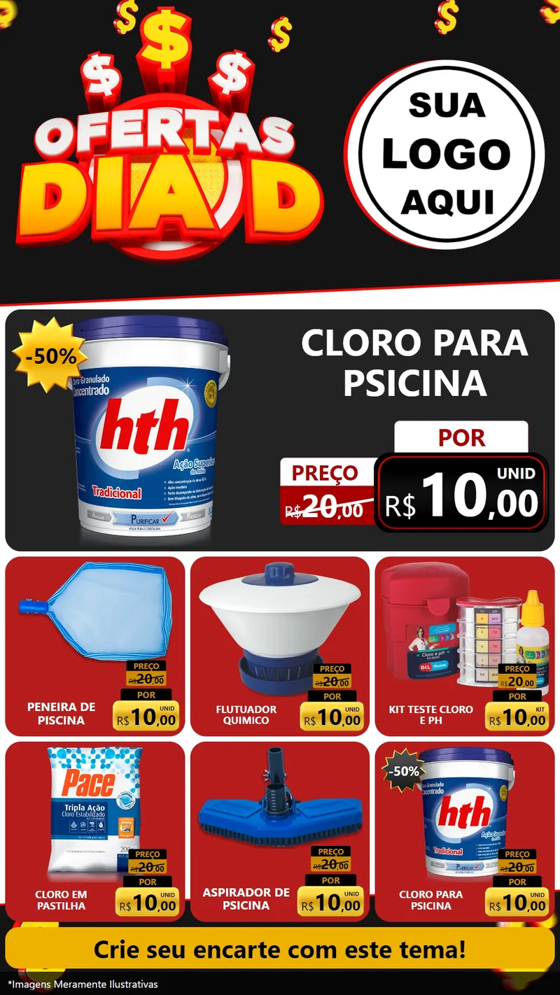 Modelo de Rede Social para Stories com o tema Ofertas Dia D para Produtos para Piscina