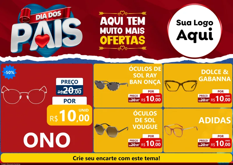 Modelo de Encarte para Encarte A4 Horizontal com o tema Dia dos Pais para Óticas