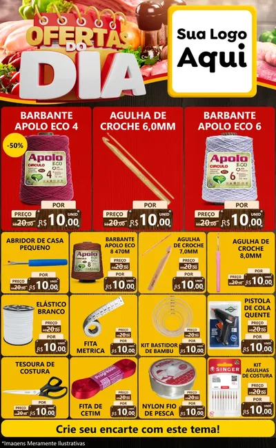 Modelo de Encarte para Encarte Grande com o tema Ofertas do Dia para Armarinho e Aviamentos