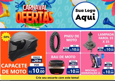 Modelo de Encarte para Encarte A4 Horizontal com o tema Carnaval de Ofertas para Moto peças