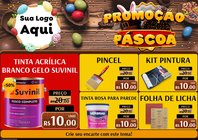 Modelo de Encarte para Encarte A4 Horizontal com o tema Promoção Páscoa para Tintas e Ferramentas