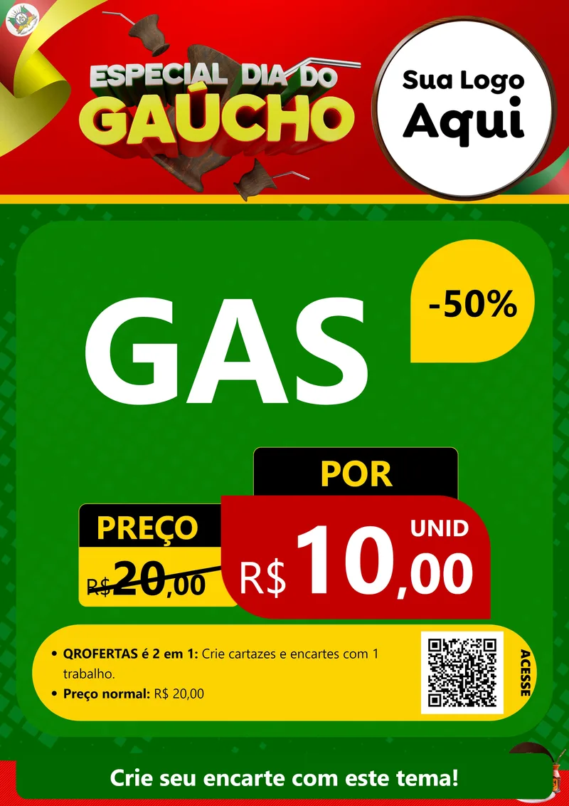 Modelo de Cartaz para Cartaz A4 Vertical com o tema Especial Dia do Gaúcho para Água e gás