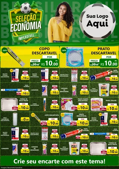 Modelo de Encarte para Encarte A4 Vertical com o tema Seleção de Economia - Copa para Embalagens