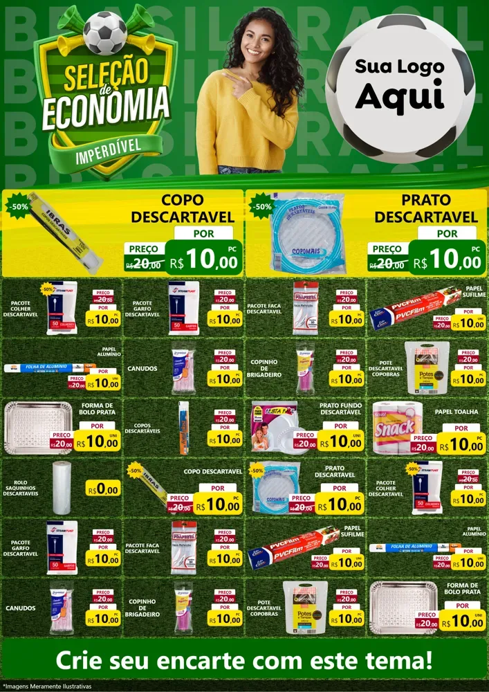 Modelo de Encarte para Encarte A4 Vertical com o tema Seleção de Economia - Copa para Embalagens