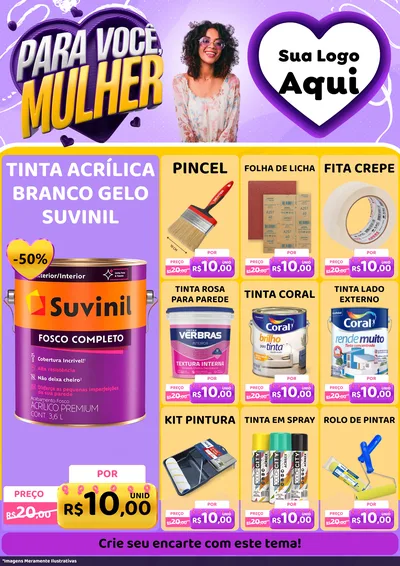 Modelo de Encarte para Encarte A4 Vertical com o tema Para Você, Mulher para Tintas e Ferramentas