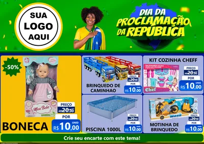 Modelo de Encarte para Encarte A4 Horizontal com o tema Dia Da Proclamação Da República para Brinquedos