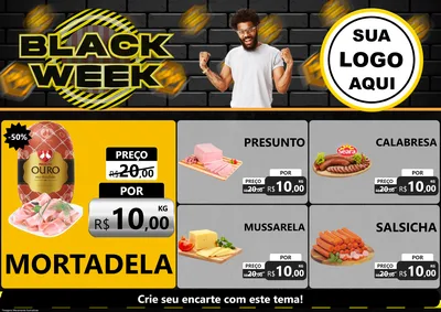 Modelo de Encarte para Encarte A4 Horizontal com o tema Black Week para Frios e Laticínios
